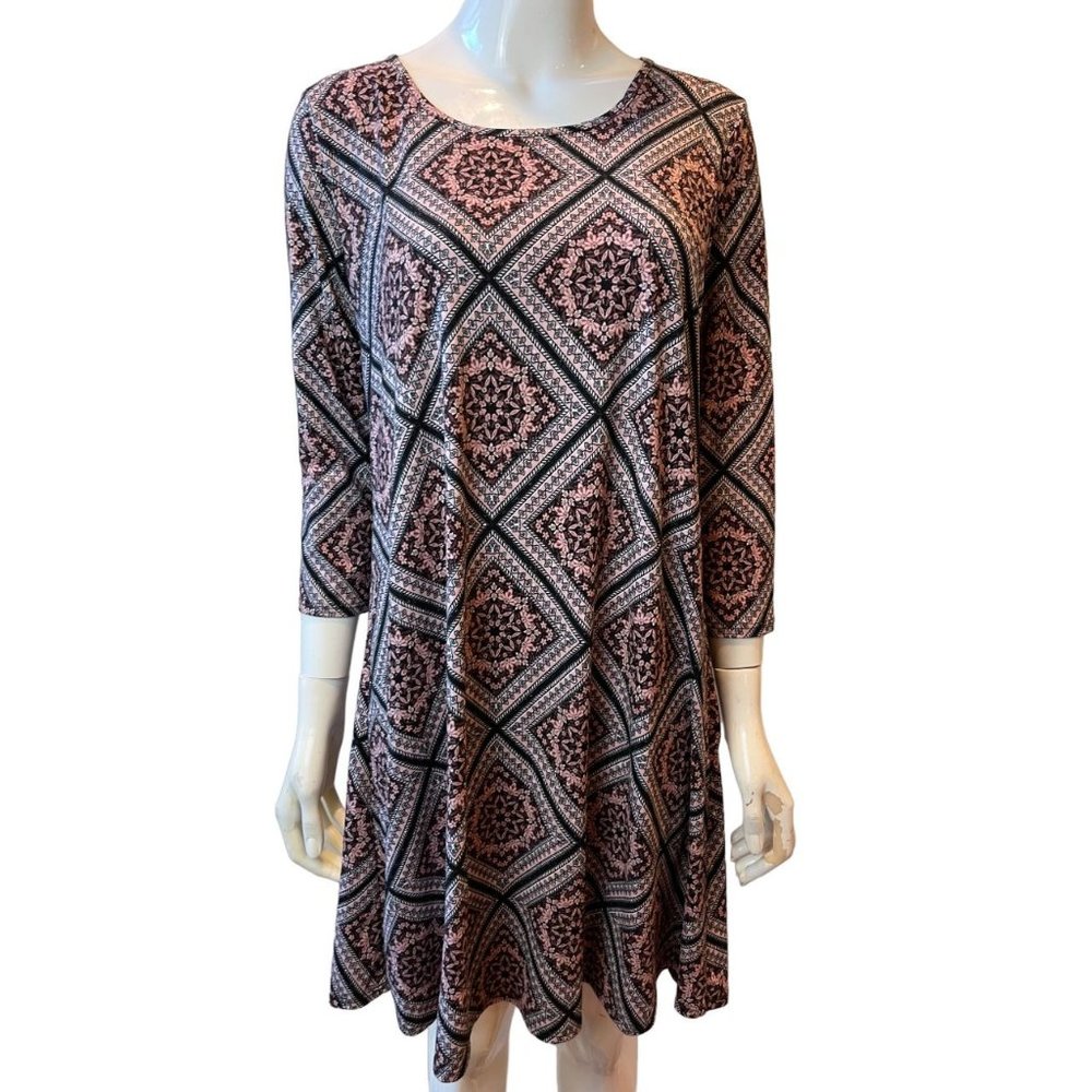 Nina Britton Womens Geometric Shift Dress Kdr102391-Sf Stitch Fix Black Pink M